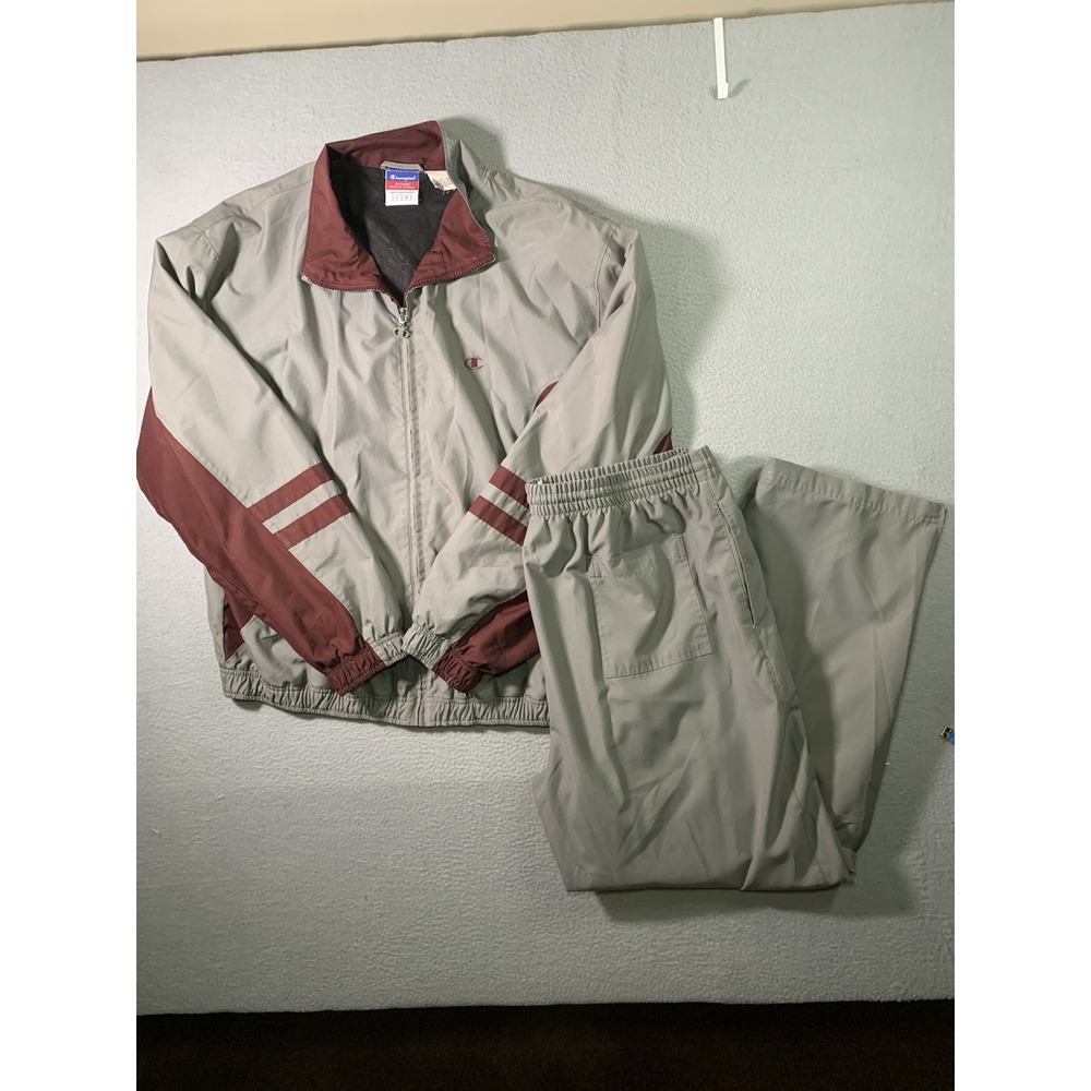 Champion Vtg Windbreaker SET  Full Zip Gray Maroon Colorblock y2k Retro Men L